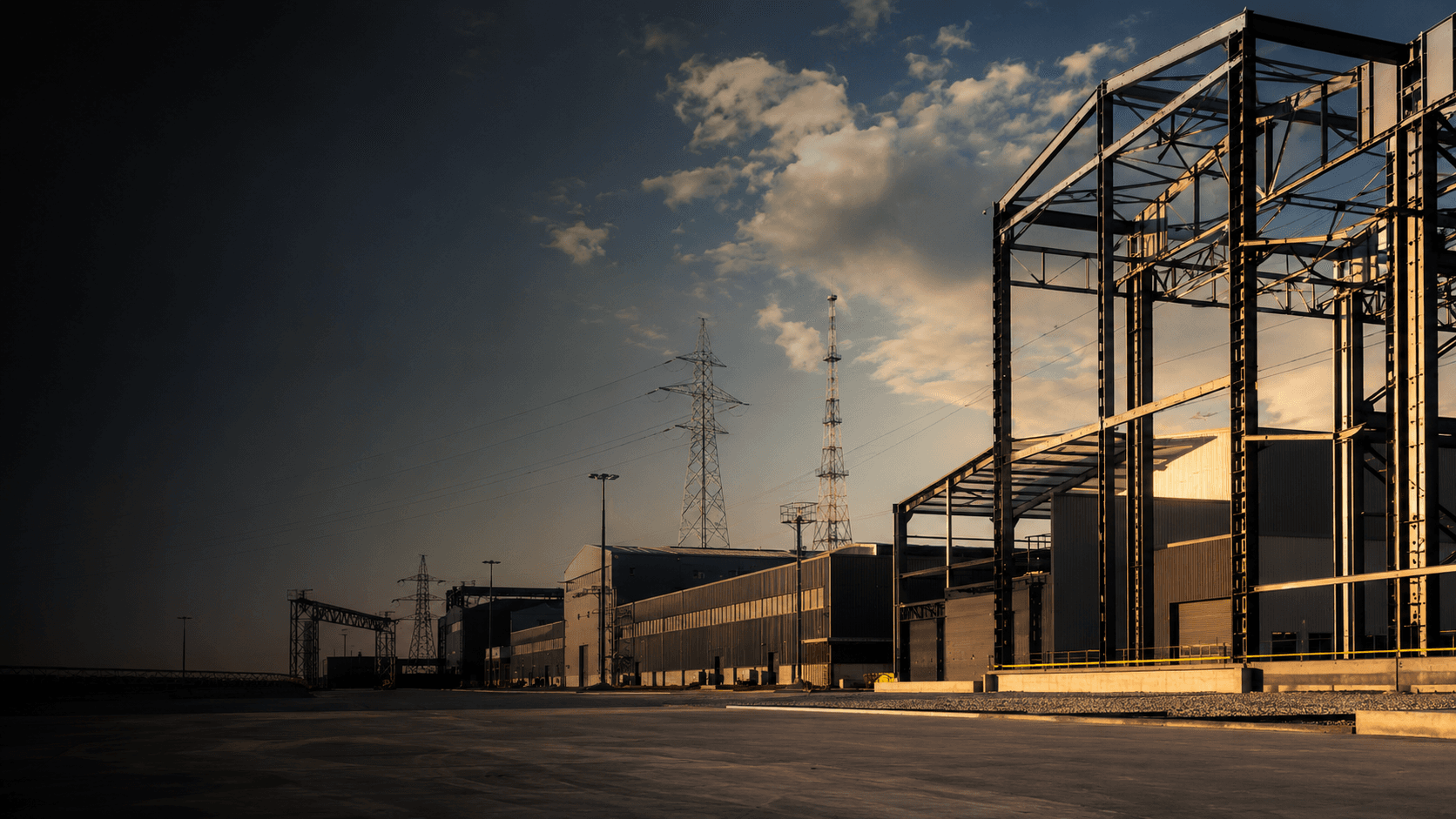 Производственная площадка TexnoSteel Construction на закате